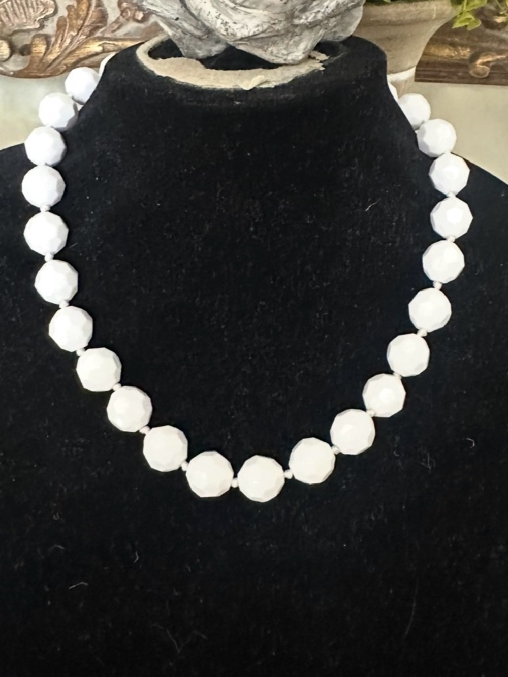 Vintage Chunky White Faceted Bead Statement Necklace